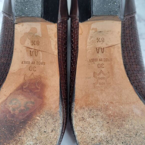 Paloma Vintage Italian Woven Leather Low Kitten Heel Pumps Brown - Picture 9 of 16